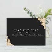 Gold Geometric Gatsby Calligrafie Foto Save The Date (Staand voorkant)
