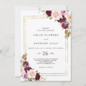 Gold Geometric Green Blush Burgundy Floral Wedding Kaart (Voorkant)