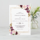 Gold Geometric Green Blush Burgundy Floral Wedding Kaart (Staand voorkant)