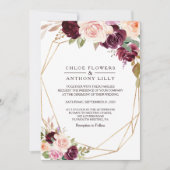 Gold Geometric Green Blush Burgundy Floral Wedding Kaart (Voorkant)