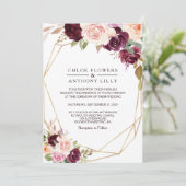 Gold Geometric Green Blush Burgundy Floral Wedding Kaart (Staand voorkant)