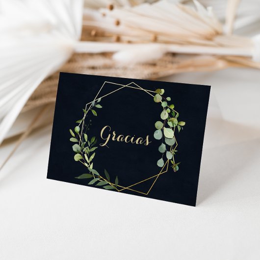 Gold Geometric Green Folded Wedding Gracias Kaart
