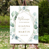 Gold Geometric Green Foliage Weddenschap Welkomstt Poster