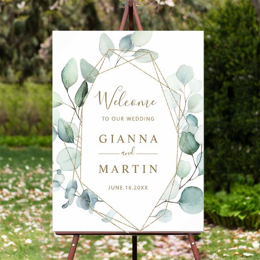 Gold Geometric Green Foliage Weddenschap Welkomstt Poster