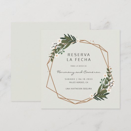 Gold Geometric Greenery Boho Spain Wedding Save The Date (Voorkant / Achterkant)