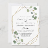 Gold Geometric Greenery Eucalyptus Spain Wedding Kaart (Voorkant)
