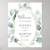Gold Geometric Greenery Foliage Weddenschap Welkom Poster (Voorkant)