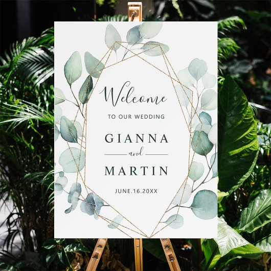 Gold Geometric Greenery Foliage Weddenschap Welkom Poster