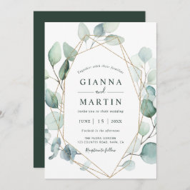 Gold Geometric Greenery Foliage Wedding Kaart