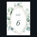 Gold Geometric Greenery Foliage Wedding Kaart<br><div class="desc">Dit bruidstafelnummer is voorzien van geverfde waterverf eucalyptus en botanisch groen blad met een gouden geometrisch lijst. Voor meer geavanceerde aanpassingen van dit ontwerp klikt u op Verdere koppeling aanpassen om lettertype,  grootte en kleur te wijzigen.</div>