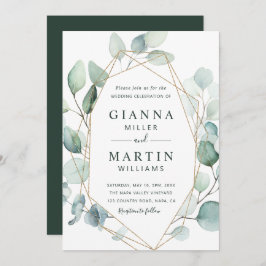 Gold Geometric Greenery Foliage Wedding Kaart