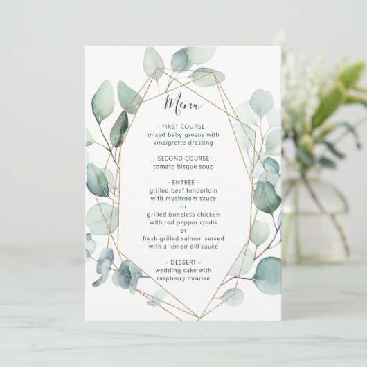 Gold Geometric Greenery Foliage Wedding Menu (Staand voorkant)