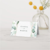 Gold Geometric Greenery Foliage Wedding Plaatskaartje (Achterkant)