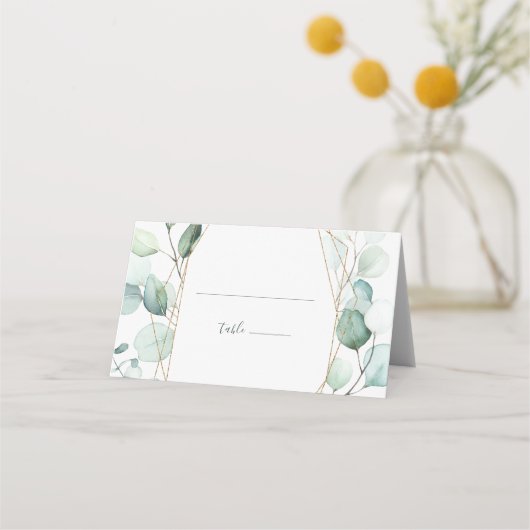 Gold Geometric Greenery Foliage Wedding Plaatskaartje (Voorkant)