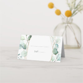 Gold Geometric Greenery Foliage Wedding Plaatskaartje
