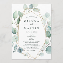 Gold Geometric Greenery Foliage Wedding Programmakaart