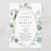 Gold Geometric Greenery Foliage Wedding Programmakaart (Voorkant)