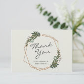 Gold Geometric Greenery Gender Neutral Baby shower Bedankkaart (Staand voorkant)