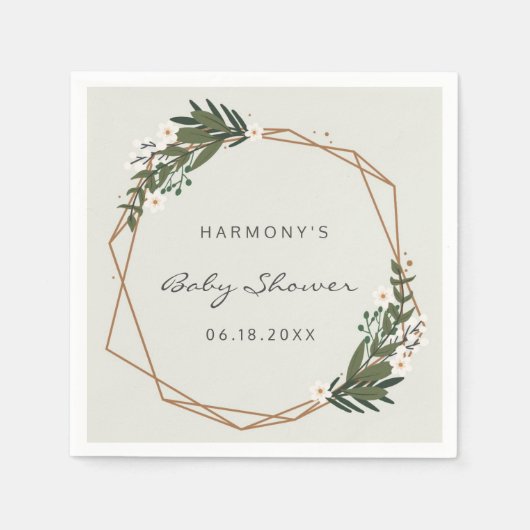 Gold Geometric Greenery Gender Neutral Baby shower Servet (Voorkant)