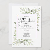 Gold Geometric Greenery Graduation Party Kaart (Voorkant)