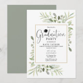 Gold Geometric Greenery Graduation Party Kaart (Voorkant / Achterkant)