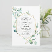 Gold Geometric Greenery leveert Wedding Kaart (Staand voorkant)