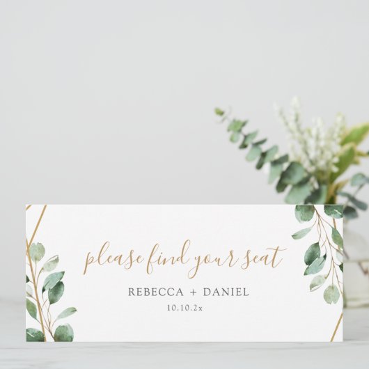 Gold Geometric Greenery Table Seating Header Card Kaart (Staand voorkant)