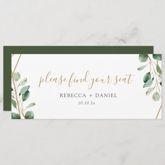 Gold Geometric Greenery Table Seating Header Card Kaart (Voorkant / Achterkant)