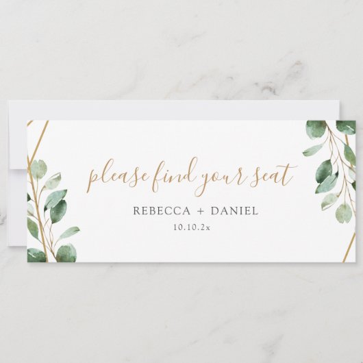 Gold Geometric Greenery Table Seating Header Card Kaart (Voorkant)