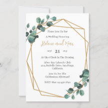 Gold Geometric Greenery Wedding Invitation