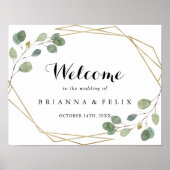 Gold Geometric Greenery Wedding Welcome Sign Poster (Voorkant)