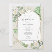Gold Geometric Greenery White Roses Baptisme Kaart (Voorkant)