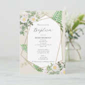 Gold Geometric Greenery White Roses Baptisme Kaart (Staand voorkant)