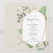 Gold Geometric Greenery White Roses Baptisme Kaart (Voorkant / Achterkant)