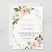 Gold Geometric Herfst Flowers Back & Front Wedding Kaart (Voorkant)