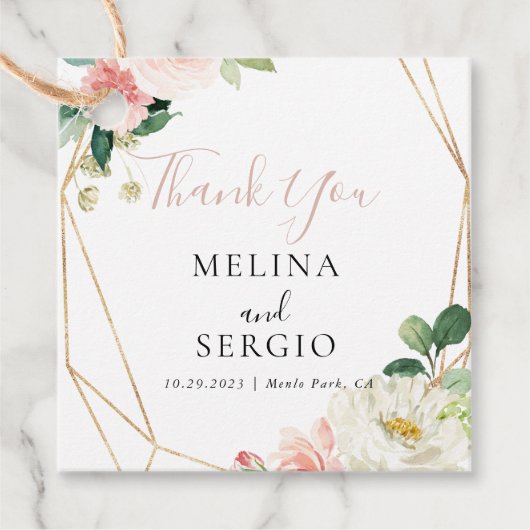 Gold Geometric Herfst Flowers Weddenschap Hartelij Bedankjes Labels (Voorkant)