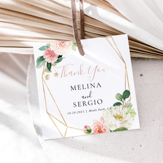 Gold Geometric Herfst Flowers Weddenschap Hartelij Bedankjes Labels