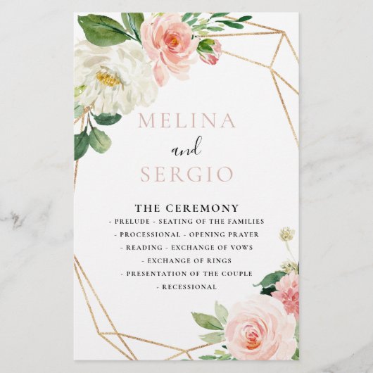 Gold Geometric Herfst Flowers Wedding Program (Voorkant)