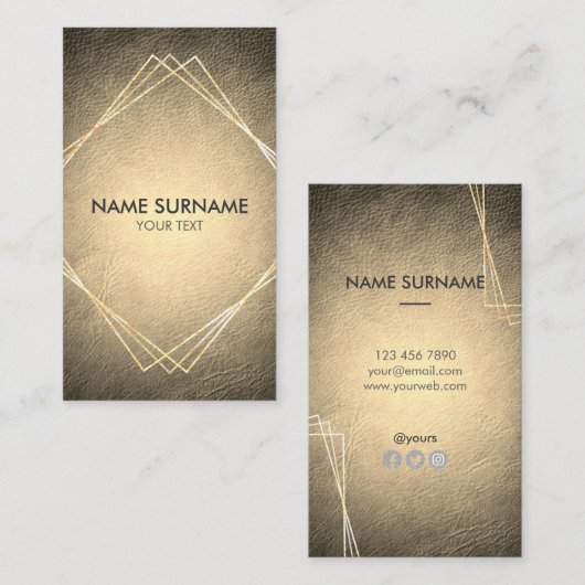Gold Geometric Leather Vertical Visitekaartje (Voorkant / Achterkant)