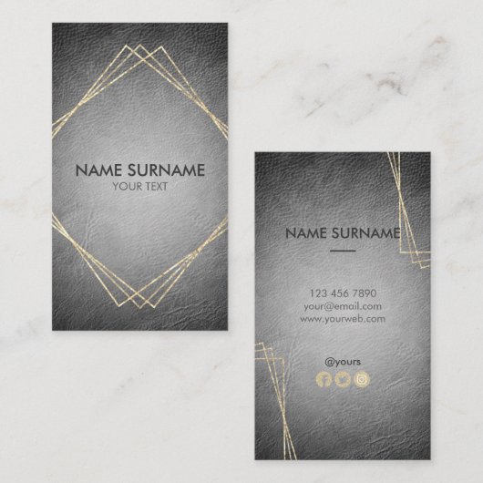 Gold Geometric Leather Vertical Visitekaartje (Voorkant / Achterkant)