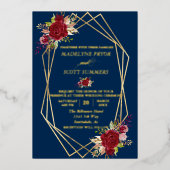 Gold Geometric Lijst Burgundy Waterverf Flower Folie Uitnodiging (Voorkant)