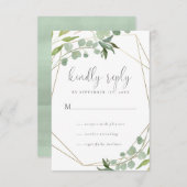 Gold Geometric Lijst Eucalyptus Greenery Wedding RSVP Kaartje (Voorkant / Achterkant)