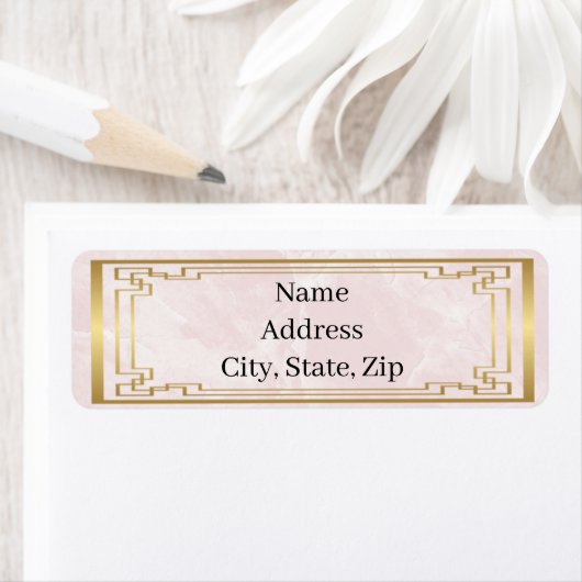 Gold Geometric Lijst Pink Marble Weddenschap Addre Etiket (Insitu)