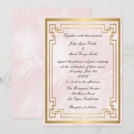 Gold Geometric Lijst Pink Marble Wedding Kaart
