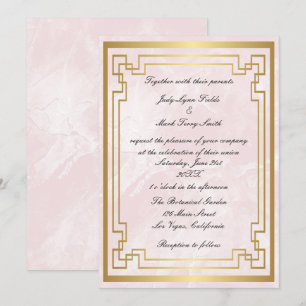 Gold Geometric Lijst Pink Marble Wedding Kaart