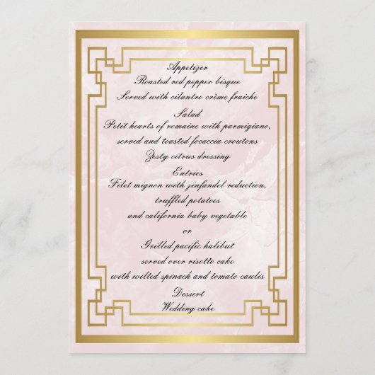 Gold Geometric Lijst Pink Marble Wedding Menu Kaar (Achterkant)