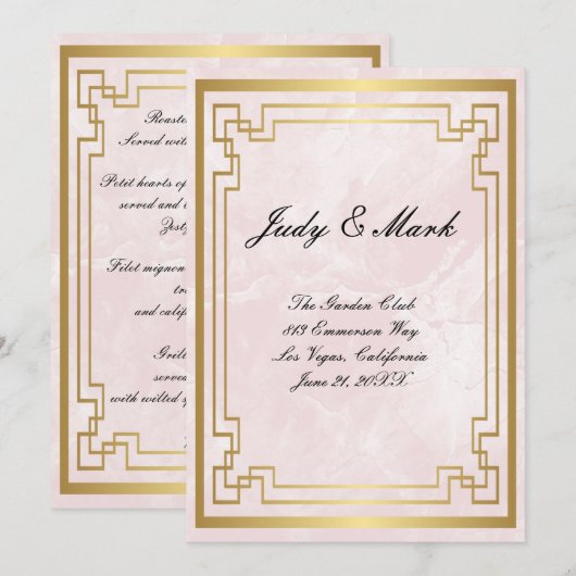 Gold Geometric Lijst Pink Marble Wedding Menu Kaar (Voorkant / Achterkant)