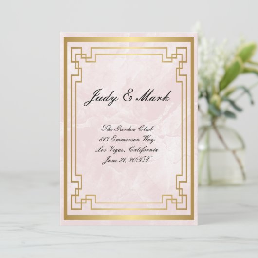 Gold Geometric Lijst Pink Marble Wedding Menu Kaar (Staand voorkant)