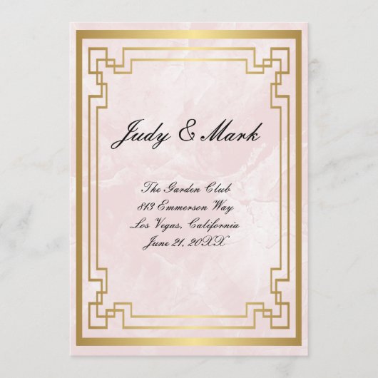 Gold Geometric Lijst Pink Marble Wedding Menu Kaar (Voorkant)