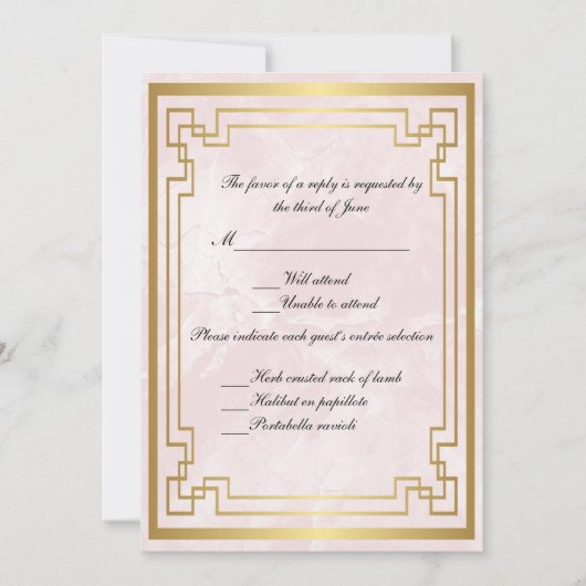 Gold Geometric Lijst Pink Marble Wedding Response Kaart (Voorkant)